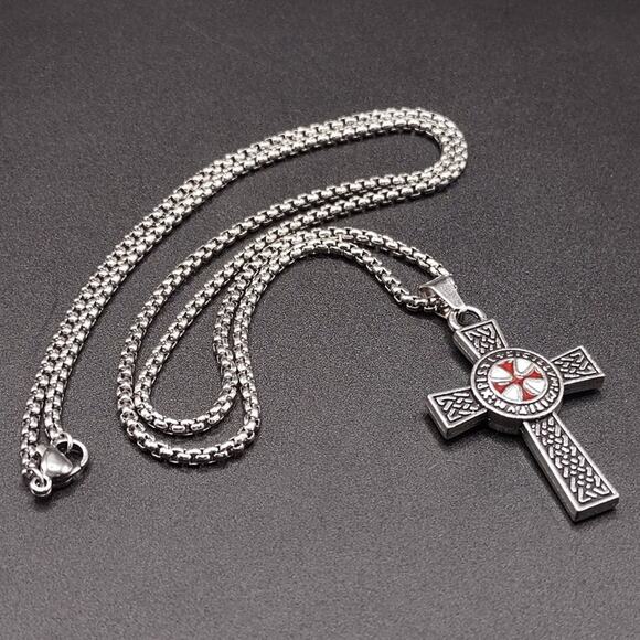 Silver Knights Templar Crusader Cross Necklace Men's Christmas Birthday Gift NEW